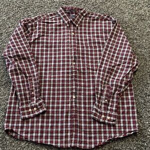 Vintage Faded Glory Red, White and Black Plaid Men's Shirt (XL)
